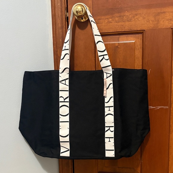 Victoria's Secret Handbags - Victoria's Secret | Black Tote with White Branded Straps